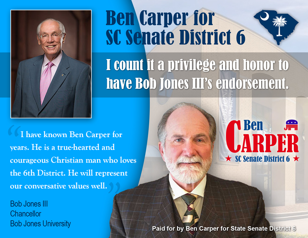 Bob Jones III Endorses Ben Carper for SC State Senate District 6